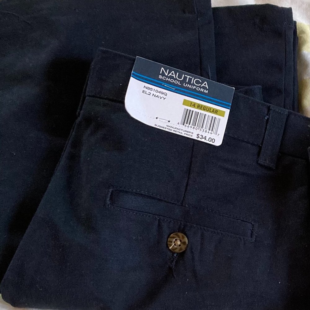 NEW Nautica Navy Boys Khakis 14